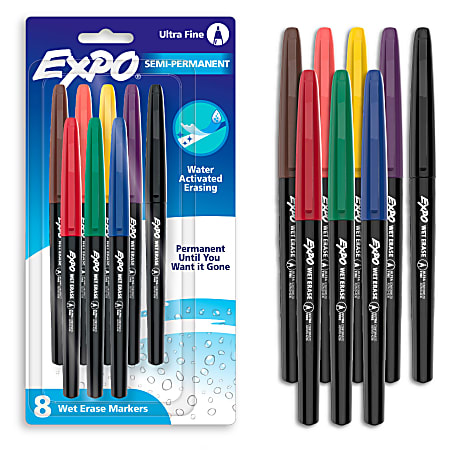 EXPO Vis a Vis Wet Erase Fine Tip Markers Assorted Colors Pack Of 4 -  Office Depot