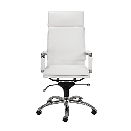 Eurostyle Gunar Pro Faux Leather High-Back Commercial Office Chair, Chrome/White