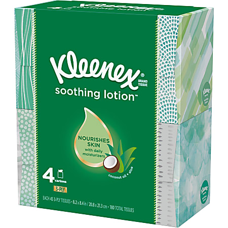 Kleenex Soothing Lotion 3 Ply Tissues White 60 Tissues Per Box Case Of 4  Boxes - Office Depot