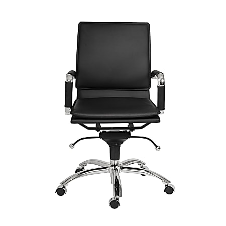 Eurostyle Gunar Pro Faux Leather Low-Back Commercial Office Chair, Chrome/Black