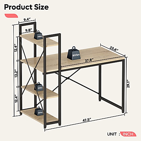 Bestier Modern 48 W Office Computer Desk With Storage Shelf Headset Hook Oak Office Depot