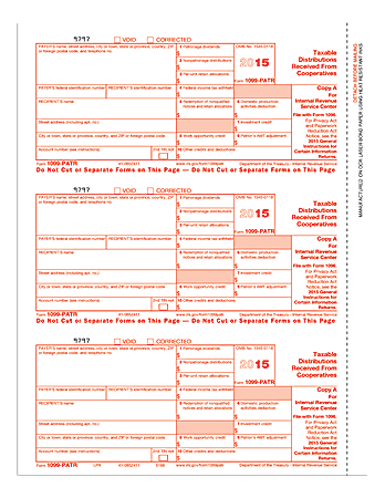 ComplyRight 1099-PATR Tax Forms, Inkjet/Laser, Copy A, 8 1/2" x 11", Pack Of 150 Forms