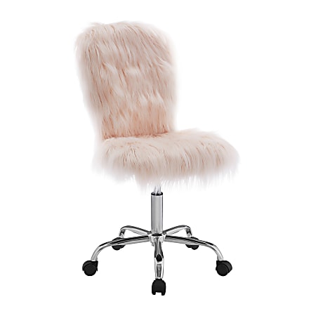 Linon Aria Armless Faux Fur Mid-Back Home Office Chair, Blush/Silver