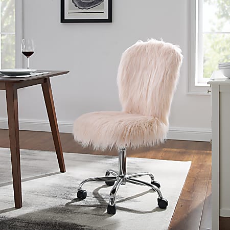 Linon Aria Armless Faux Fur Mid Back Home Office Chair BlushSilver