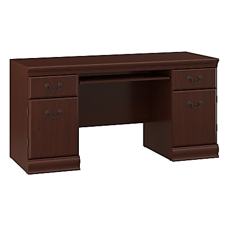 Bush Furniture Birmingham Credenza Desk with Keyboard Tray and Storage, Harvest Cherry, Standard Delivery