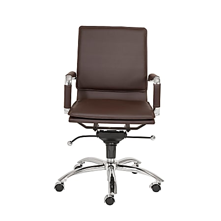Eurostyle Gunar Pro Faux Leather Low-Back Commercial Office Chair, Chrome/Brown
