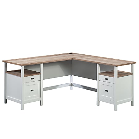 Sauder® Cottage Road 65”W L Computer Desk With Drawers, White/Lintel Oak
