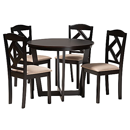 Baxton Studio Morigan 5-Piece Dining Set, Sand/Dark Brown