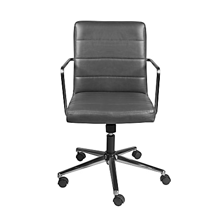Eurostyle Leander Faux Leather Low-Back Office Chair, Brushed Nickel/Gray