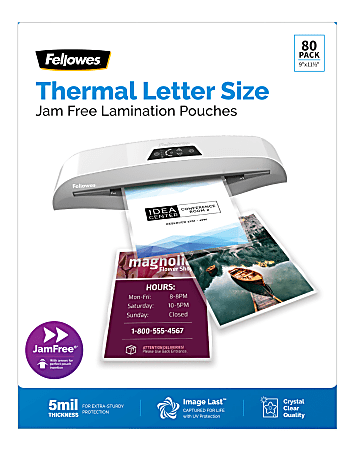 Fellowes® ImageLast Premium UV Thermal Laminating Pouches, Letter Size, 5 Mil, 9" x 11-1/2", Clear, Pack Of 80 Pouches