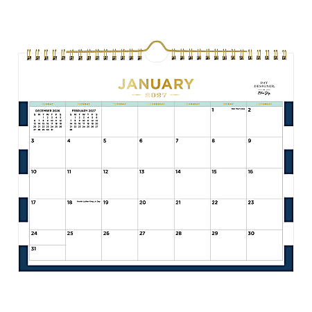 2027 Blue Sky Day Designer Rugby Stripe Navy Monthly Wall Calendar, 11x8.75, Safety Wirebound, Monthly Layout, Jan-Dec 2027, Qty 1