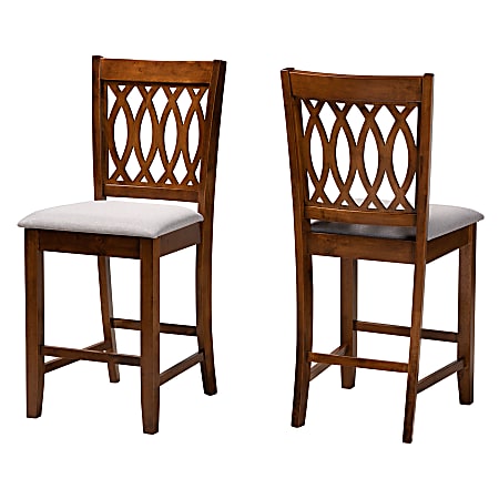 Baxton Studio Florencia Modern Fabric/Finished Wood Counter-Height Stools With Backs, Gray/Walnut Brown, Set Of 2 Stools
