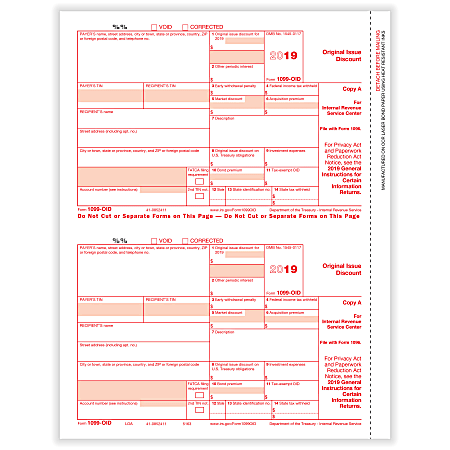 ComplyRight™ 1099-OID Tax Forms, Laser, Federal Copy A, 8-1/2" x 11", Pack Of 50 Forms
