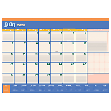 2025-2026 TF Publishing Medium Monthly Desk Calendar Blotter, 12" x 17", Sherbet, July 2025 To June 2026, 8506