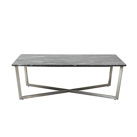 Eurostyle Llona Coffee Table, 15-1/2”H x 47”W x 27-1/2”D, Silver/Black Marble