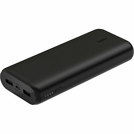 Belkin 20W 3-port USB Power Bank - 20K mAh - 2xUSB-A (12W), 1xUSB-C (15W) - Portable Charger - w/ USB-C to USB-C Cable - Black -  - BPB014BTBK