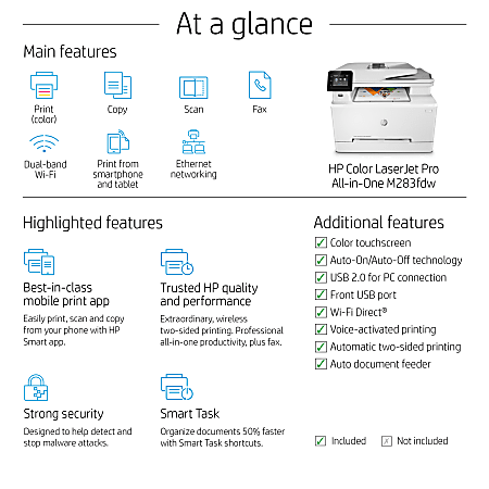 M283fdw LaserJet Printer Color Office In Pro - Depot HP Laser Wireless One All