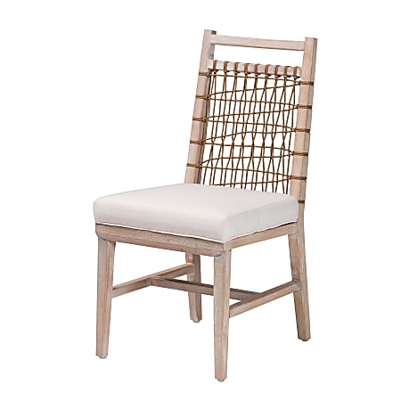 bali & pari Ulric Modern Bohemian Wood Dining Chair, White Washed Mahogany