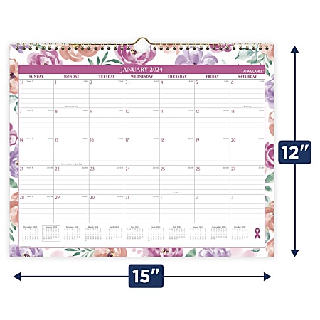 2024 ATAGLANCE® BADGE City of Hope Monthly Wall Calendar, 15" x 12