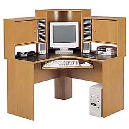 Bush® Reflections Corner Desk With Hutch, Country Manor Maple