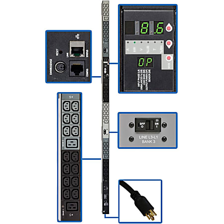 Tripp Lite PDU 3-Phase Monitored 200/208/240V 10kW L15-30P 42 C13 6 C19 0U