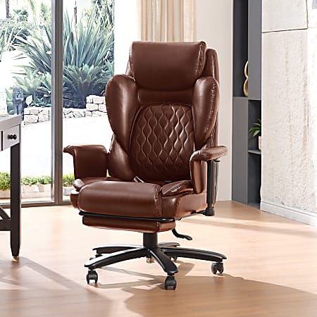 Mitsuru FukudaHALO ブラウンレザーアームチェア Bestier Ergonomic Faux Leather High Back Executive Office Chair