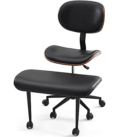 Bestier Ergonomic Faux Leather Mid-Back Cross Legged Office Task Chair With Wheels, Black