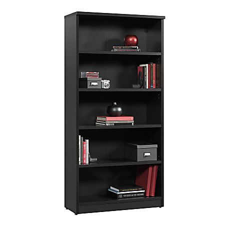 Sauder® Via 73"H 5-Shelf Library Bookcase, Bourbon Oak/Soft Black