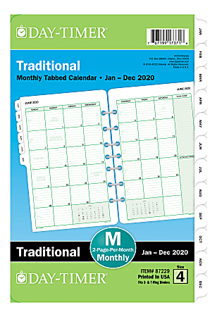 Day-Timer® Classic Monthly Refill, Desk Size, 5-1/2" x 8-1/2", January to December 2020