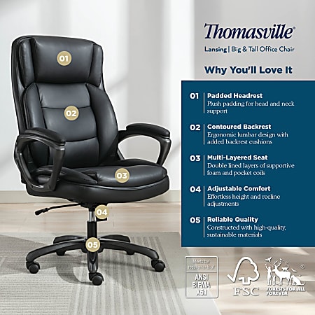 Thomasville Lansing Ergonomic High Back Faux Leather Big Tall Office ...