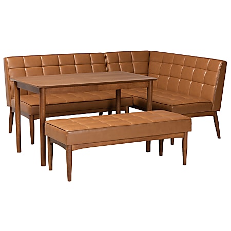 Baxton Studio Sanford 4-Piece Dining Nook Set, Tan/Walnut