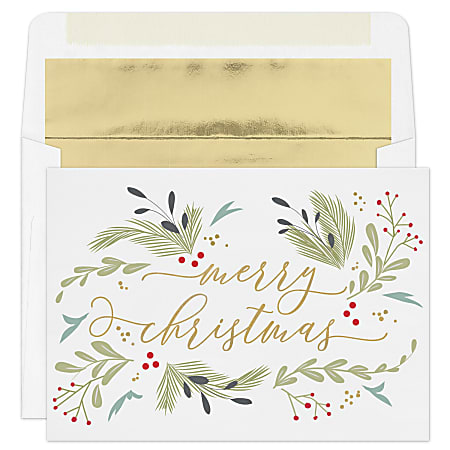 Custom Full-Color Holiday Cards With Envelopes, 7-7/8" x 5-5/8", Christmas Foliage, Box Of 25 Cards