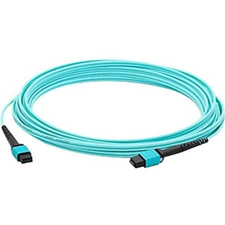 AddOn 25m MPO (Male) to MPO (Male) 12-strand Aqua OM3 Crossover Fiber OFNR (Riser-Rated) Patch Cable - 100% compatible and guaranteed to work