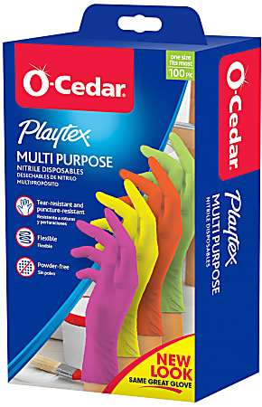 O-Cedar Nitrile Powder-Free Disposable Gloves, One Size, Assorted Colors, Box Of 100