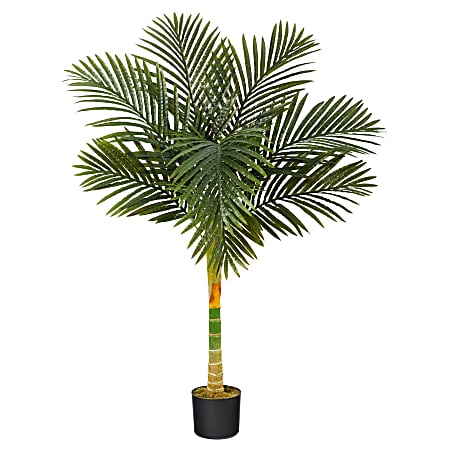 Nearly Natural Golden Cane Palm 48”H Artificial Plant With Planter, 48”H x 14”W x 14”D, Green/Black