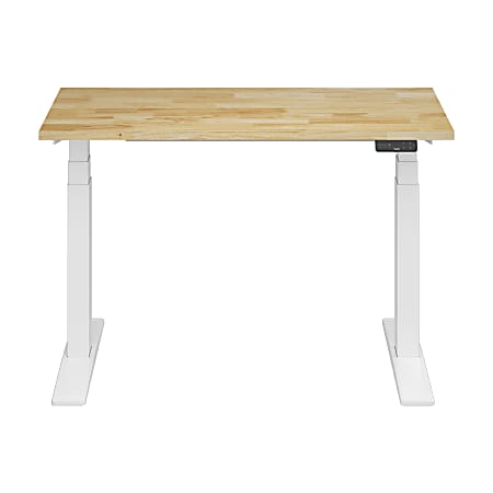 FlexiSpot E7 Commercial 48"W Electric Adjustable Height Standing Desk, Rubber Wood Top/White Base