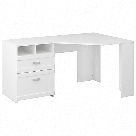 Bush Business Furniture Wheaton 60"W Reversible Corner Desk With Storage, Pure White, Standard Delivery