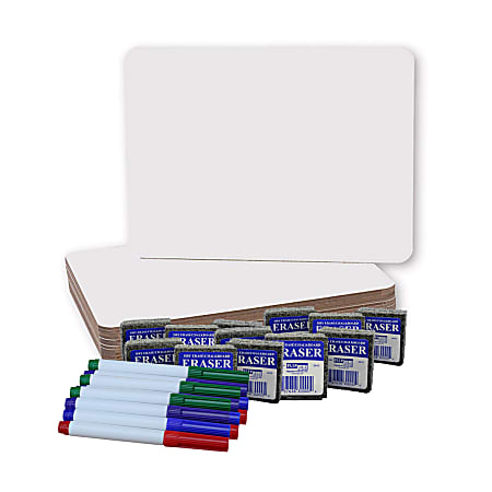 Flipside Products Magnetic Dry-Erase Boards, 9" x 12", with Colored Pens & Erasers, Set of 12