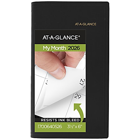 AT-A-GLANCE® 2026 Refillable Monthly Planner, Black, Pocket, 3 1/2" x 6"