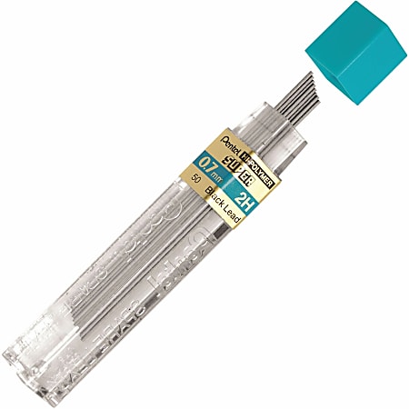 Pentel® Super Hi-Polymer Lead Refills, Medium Point, 0.7 mm, 2H Hardness, Tub Of 12 Refills