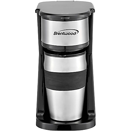 Brentwood 700-Watt 1.75-Cup Single-Serve Portable Coffee Maker With 14 Oz Travel Mug, Black