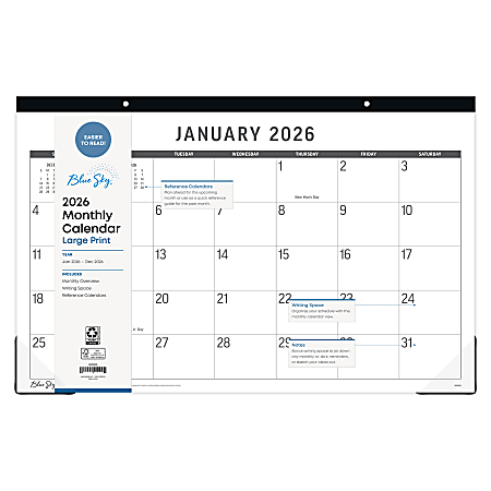 2026 Blue Sky Monthly Desk Pad Planning Calendar, 17" x 11", Large Print, January To December, 152698