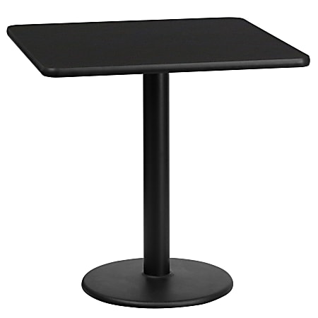 Flash Furniture Square Laminate Table Top With Round Table-Height Table Base, 31-1/8"H x 24"W x 24"D, Black