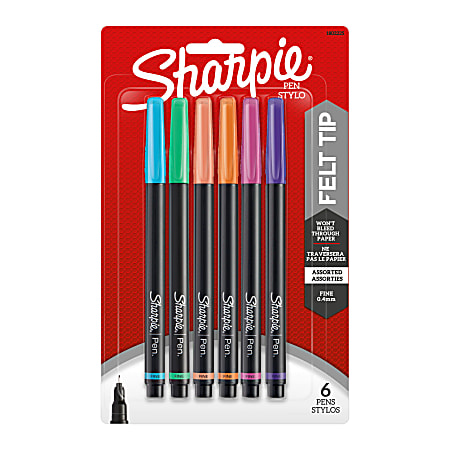 Sharpie® Pens, Fine Point, Assorted Ink Colors, Pack Of 6