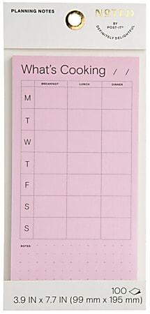 Noted by Post-it, Meal Planning Pad, 3.9 in. x 7.7 in. Pink