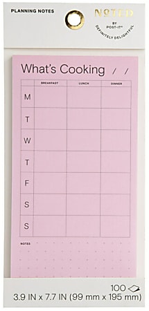 Noted by Post-it® Meal Planning Pad, 3.9 in. x 7.7 in. Pink