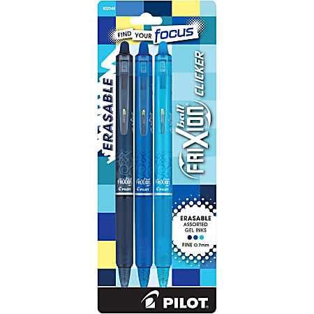 Pilot FriXion Clicker Vibe Retractable Erasable Gel Ink Pens, Fine Point, 0.7mm, Assorted Barrels, Assorted Ink, Pack of 3 Pens, 22544