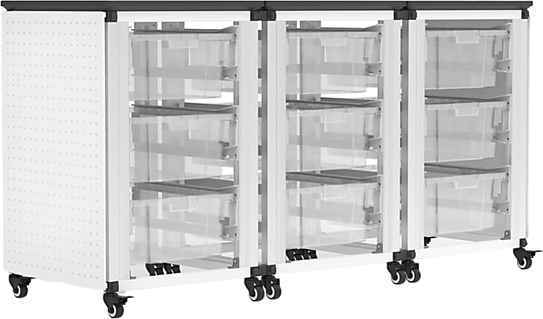 Luxor Modular Classroom Storage Cabinets, 9 Large Bins, 29"H x 18-1/4"W x 18-1/4"D, White, Pack Of 3 Side-By-Side Modules