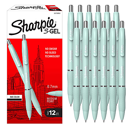 Sharpie S-Gel, Gel Pens, Medium Point (0.7mm), Ocean Fog Barrel, Black Ink, 12 Count