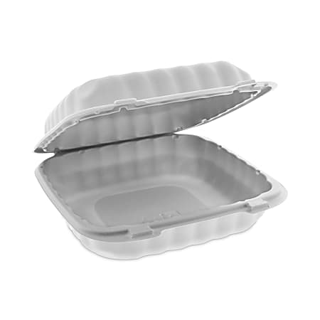 Pactiv Evergreen EarthChoice® SmartLock® Microwavable MFPP Hinged Lid Containers, 3-1/8”H x 8-5/16”W x 8-3/8”D, White, Carton Of 200 Containers